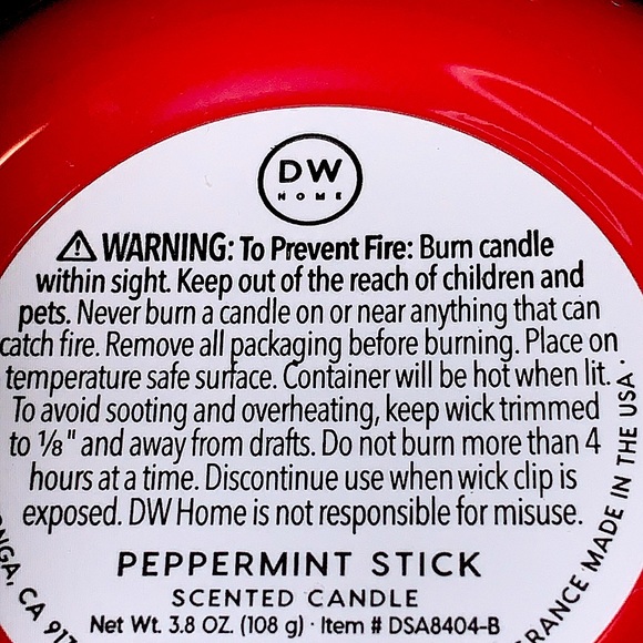DW HOME CANDLE PEPPERMINT STICK RICHLY SCENTED CHRISTMAS NEW MINI 1 WICK 3.8oz - Picture 4 of 4